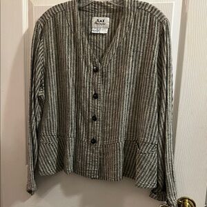 Flax Gray Striped Button-Up Top